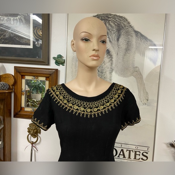 Black Handmade Dress with Metallic Embroidered Details - Picture 10 of 12